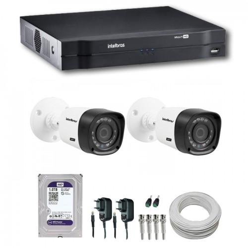 Kit Cftv 02 Câmeras Hd Vhd 1010B G3 + Dvr 04Ch Multi Hd Mhdx 1004s Intelbras c/Hd + Acessorios